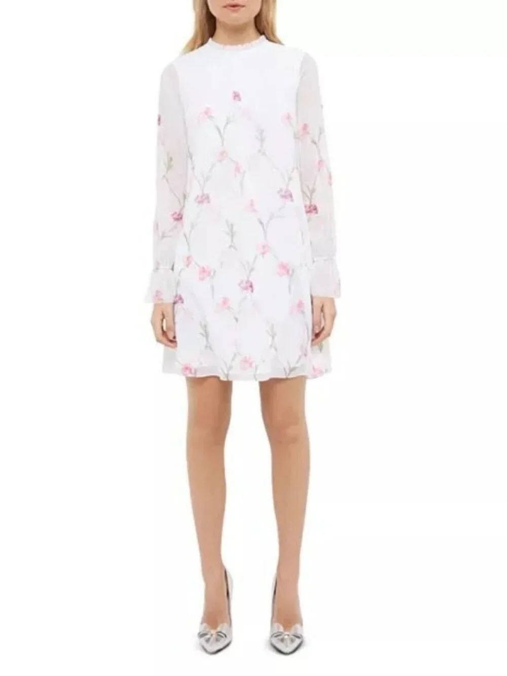 Ted Baker London DANIEA Sketchbook Floral Mini Dress Ruffle 0 XS Prom Romantic